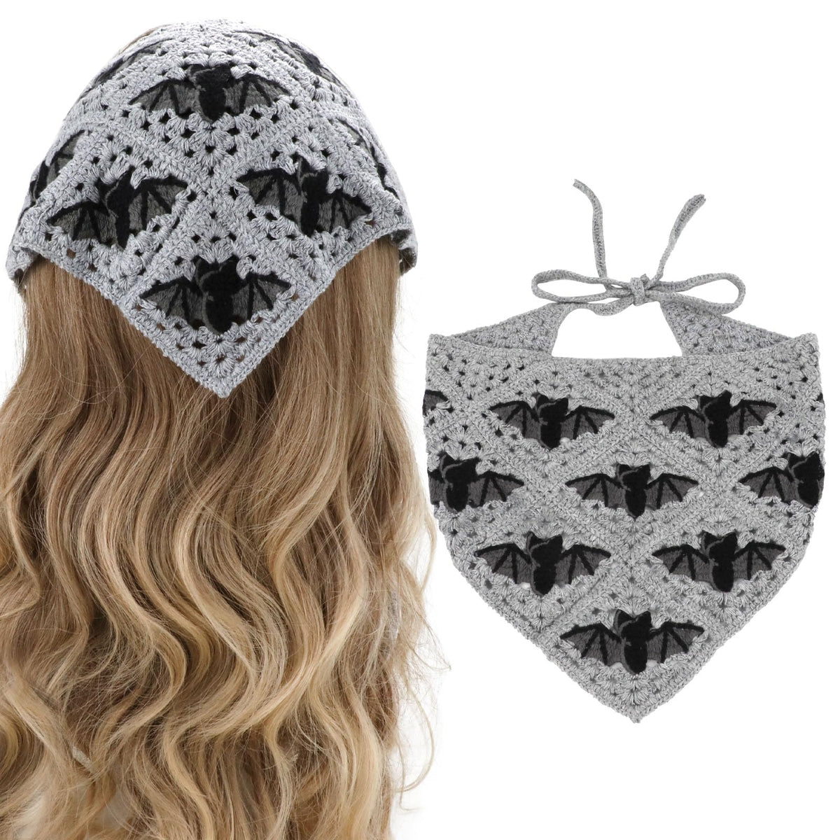BQSAZHYJ bandana croché gothique motif chauve-souris, style unique pour événements thématiques.