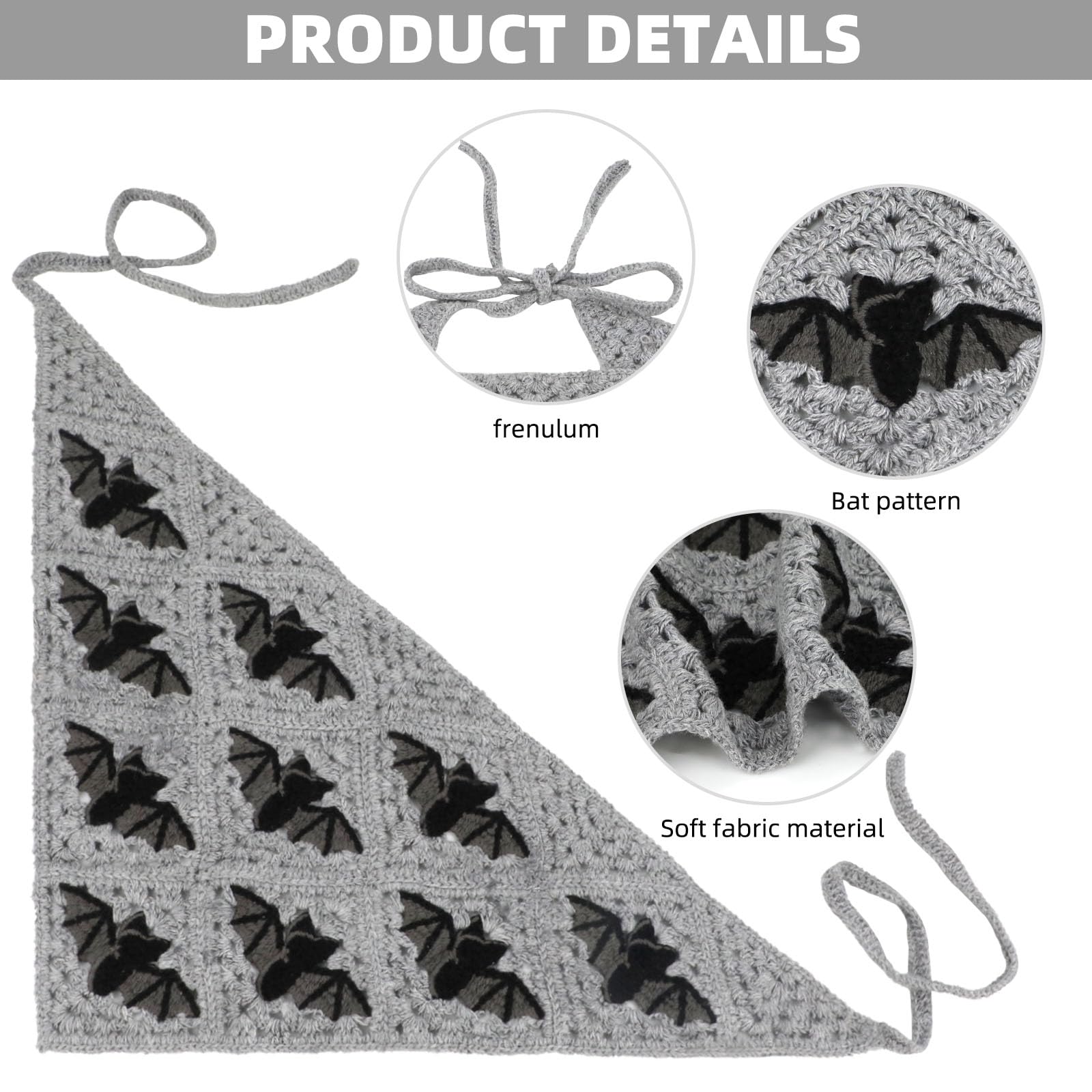 BQSAZHYJ bandana triangulaire croché gothique, polyvalent pour foulard ou accessoire de tête.