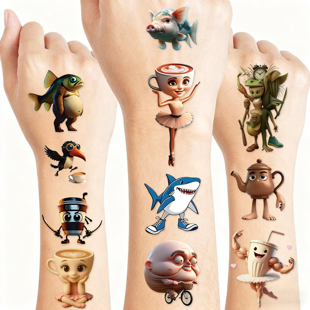 Tatouages éphémères Brainrot avec 60 motifs pour personnaliser votre espace.