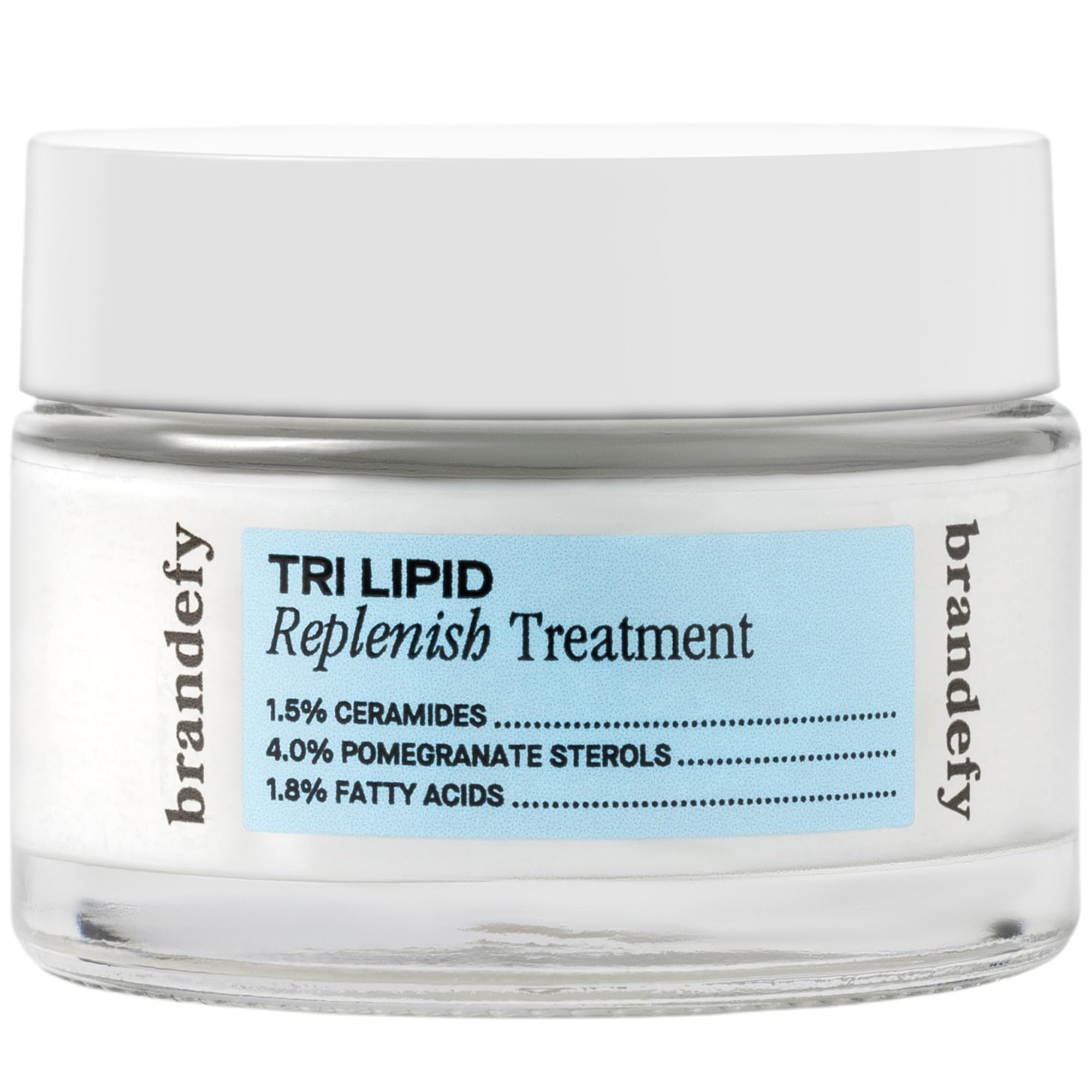 Brandefy Tri Lipid Replenish: flacon épuré prêt pour une routine hydratante.