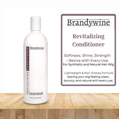 Brandywine Conditionneur Revitalisant, étiquette lisible, précise usage pour perruques.