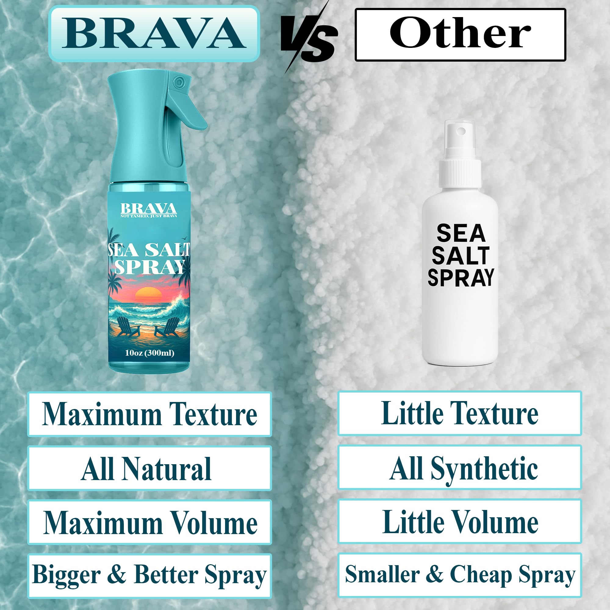 BRAVA Sea Salt Spray – application ciblée couvrant chaque mèche.