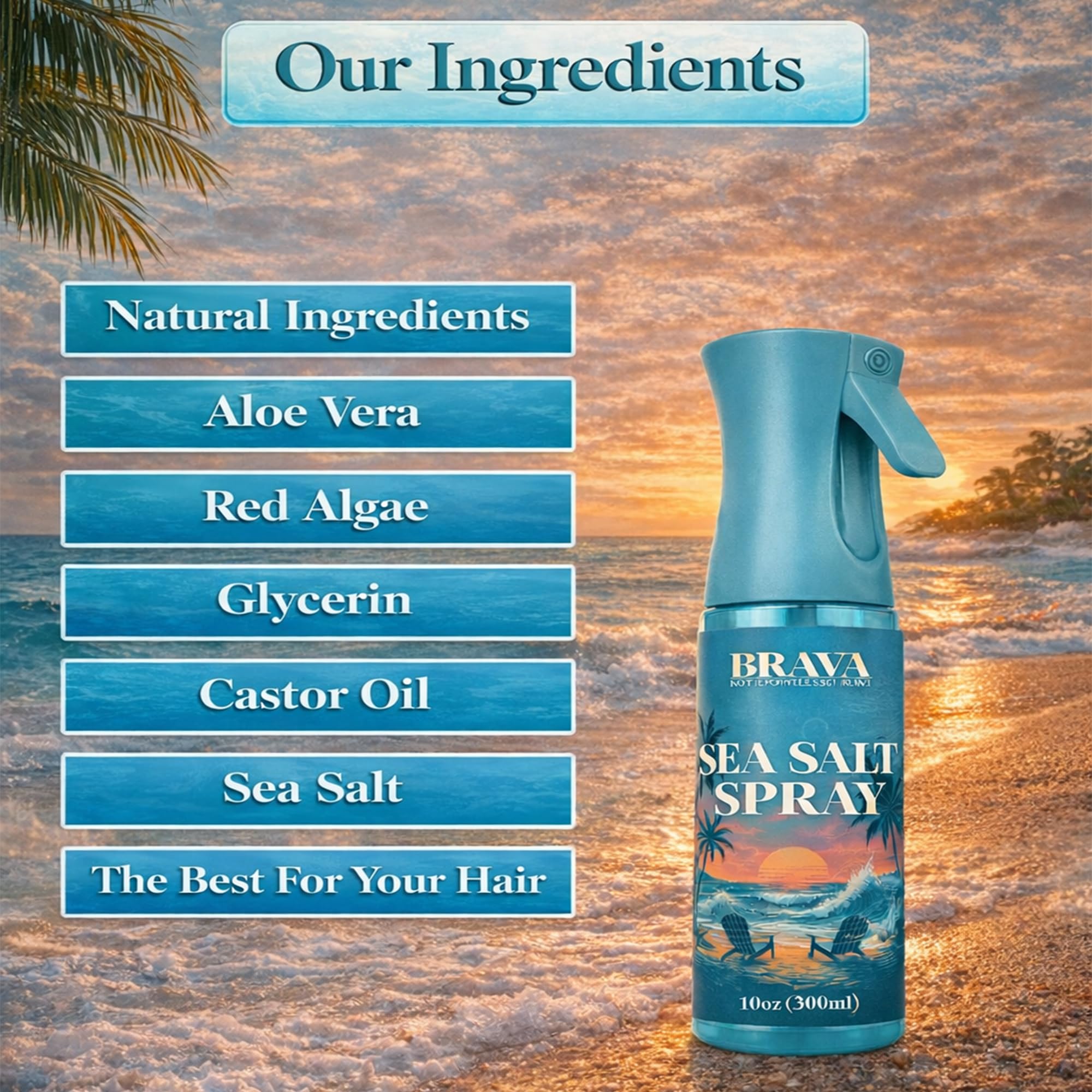 BRAVA Sea Salt Spray – finition mate sans résidu et douceur capillaire.