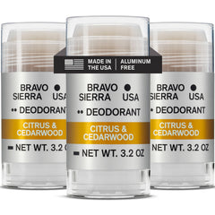 Déodorant Bravo Sierra en pack Citrus-Cèdre, protection longue durée sans aluminium.