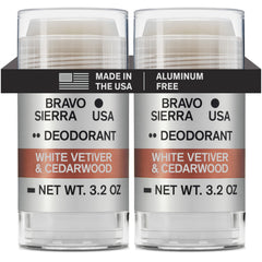 Deodorant Bravo Sierra sans aluminium, paquet double, vetiver blanc et cedre, protection longue duree.