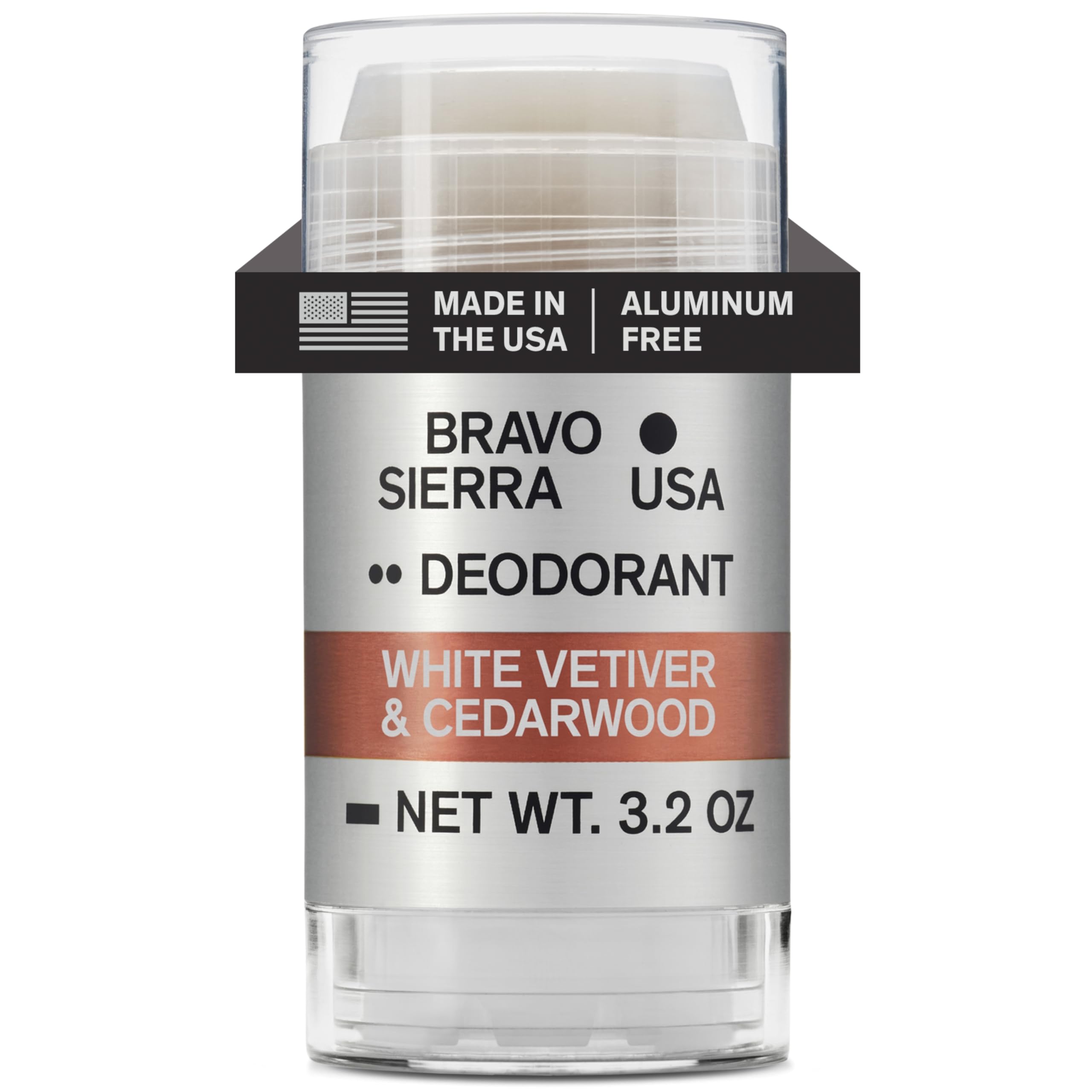 Bravo Sierra déodorant: bouteille blanche, parfum boisé Vetiver blanc et Cèdre.