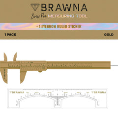 BRAWNA règle double-échelle en plastique doré pour sourcils, usage pro.