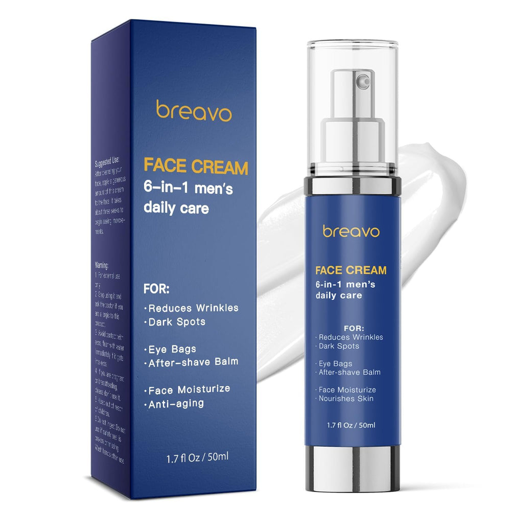 Breavo 6 en 1 crème visage homme — bouteille de 50 ml pour hydration au quotidien.