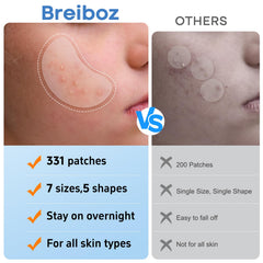 Emballage Breiboz de 331 patchs offrant plusieurs tailles pour tous les boutons.