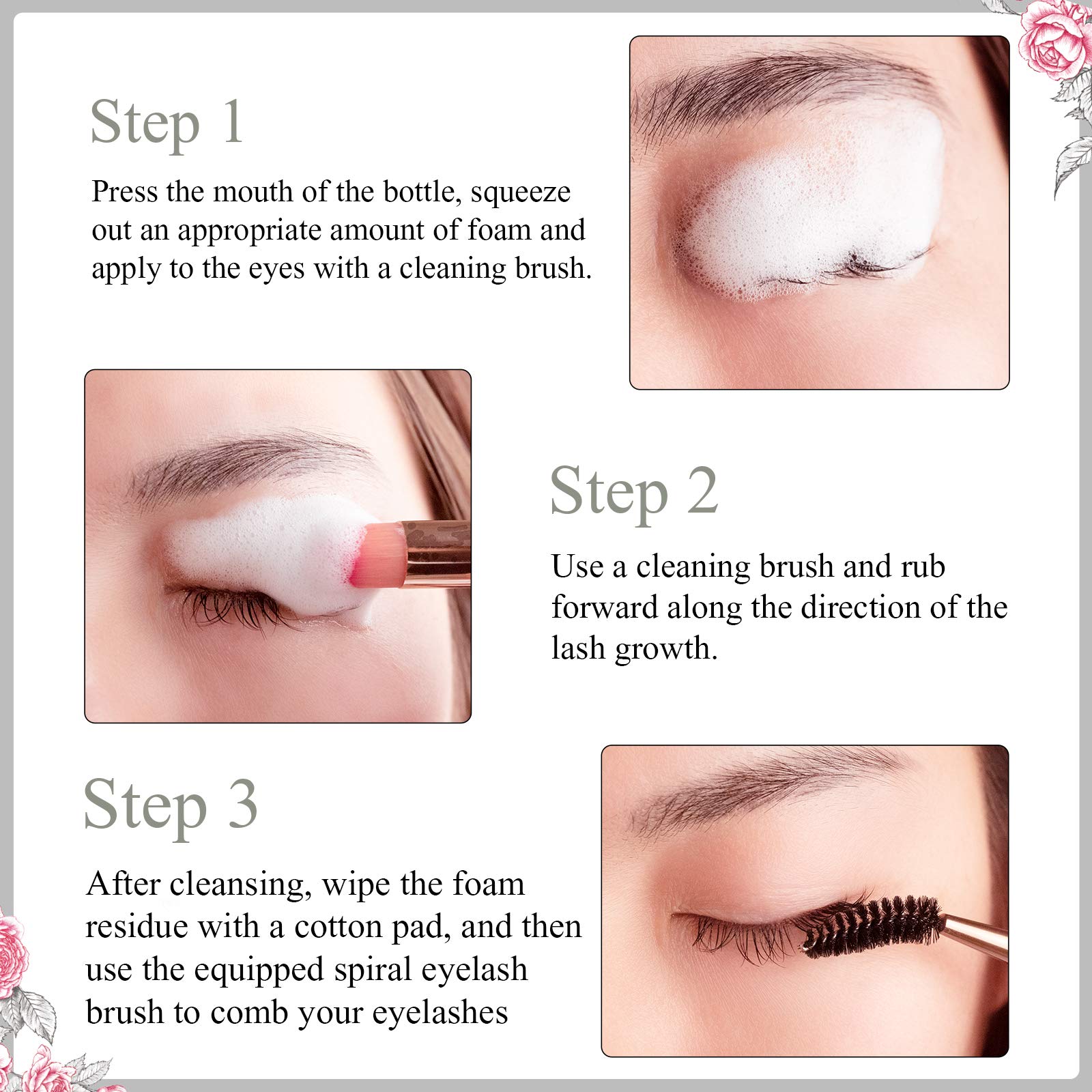 Breylee ensemble nettoyant cils paupières 60ml kit pratique salon et domicile