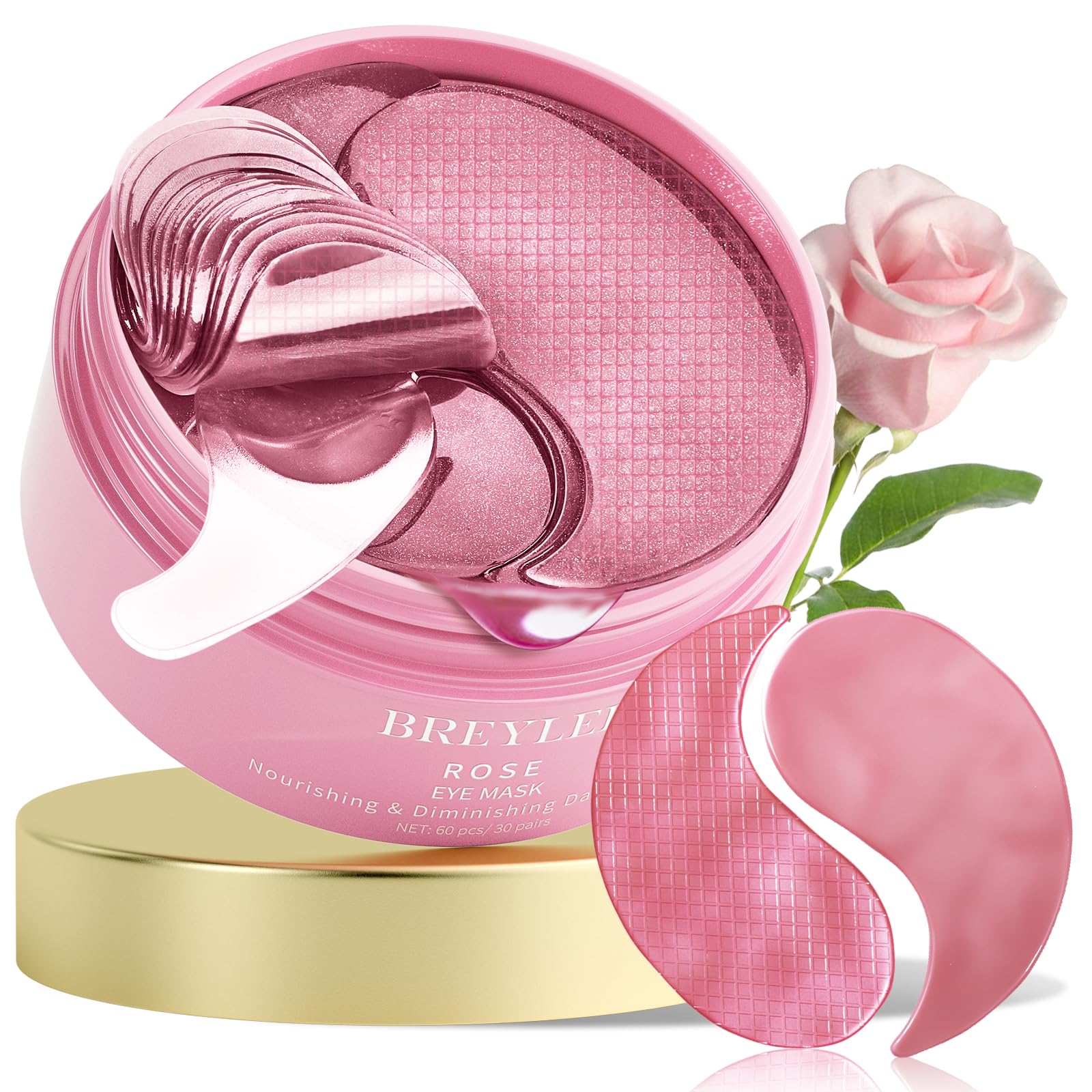 BREYLEE masque yeux rose, hydratation rapide et rafraîchissement du regard.