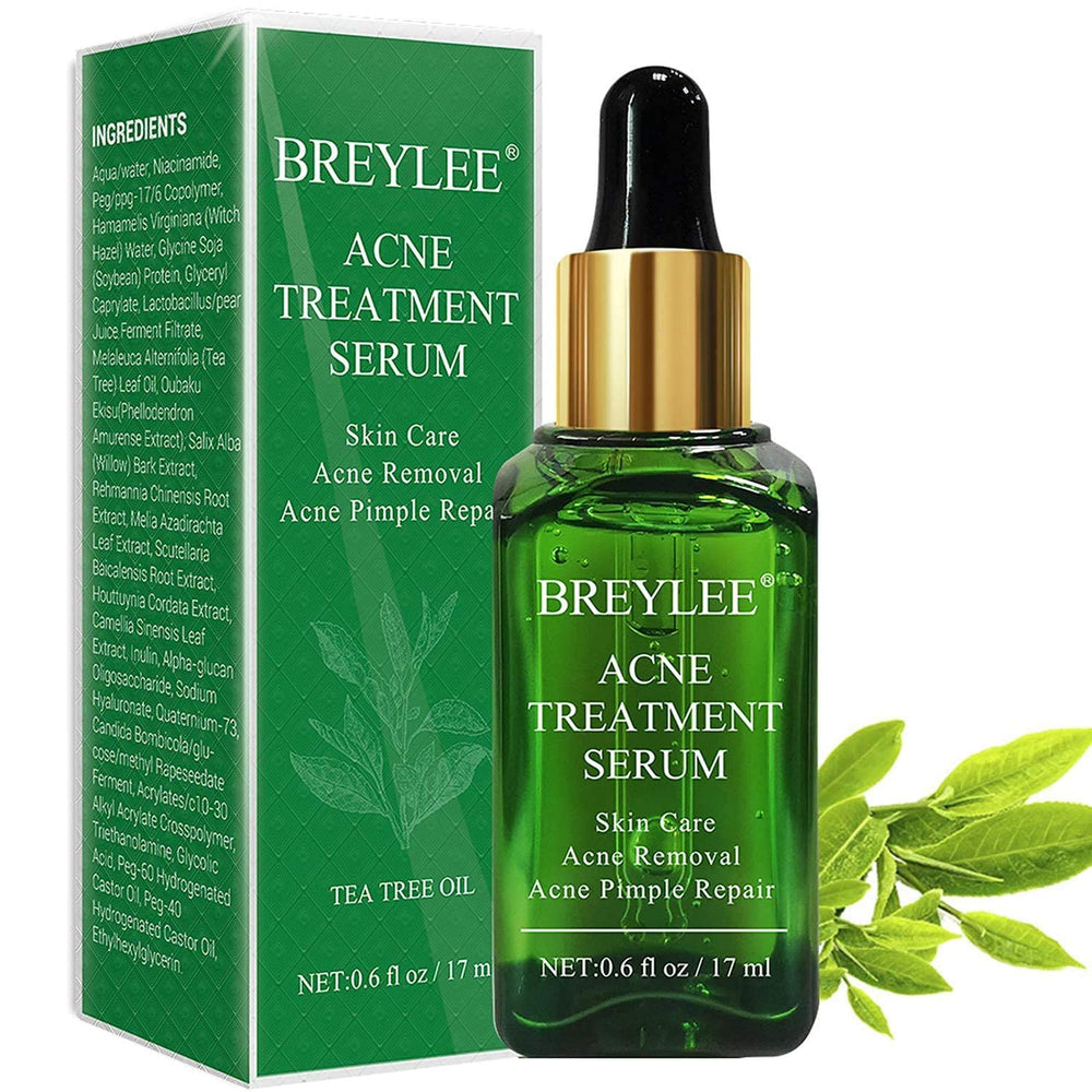 Sérum BREYLEE à l'arbre à thé dans la bouteille-pompe, pratique et hygiénique.