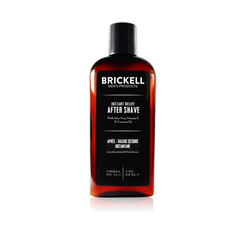 Brickell après-rasage sans parfum, bouteille prête pour une utilisation douce et apaisante.