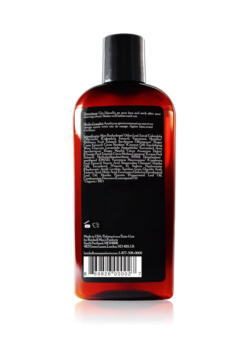 Rituel quotidien Brickell : hydratation et protection après le rasage.