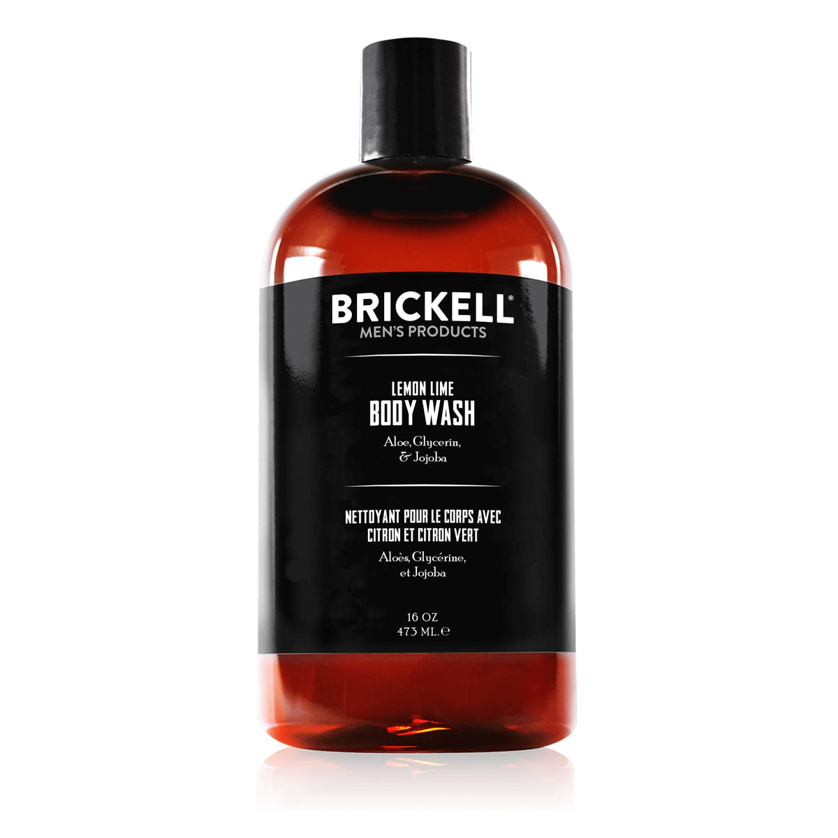 Brickell Gel Douche Énergisant – bouteille citron-lime prête pour une douche rafraîchissante et naturelle.