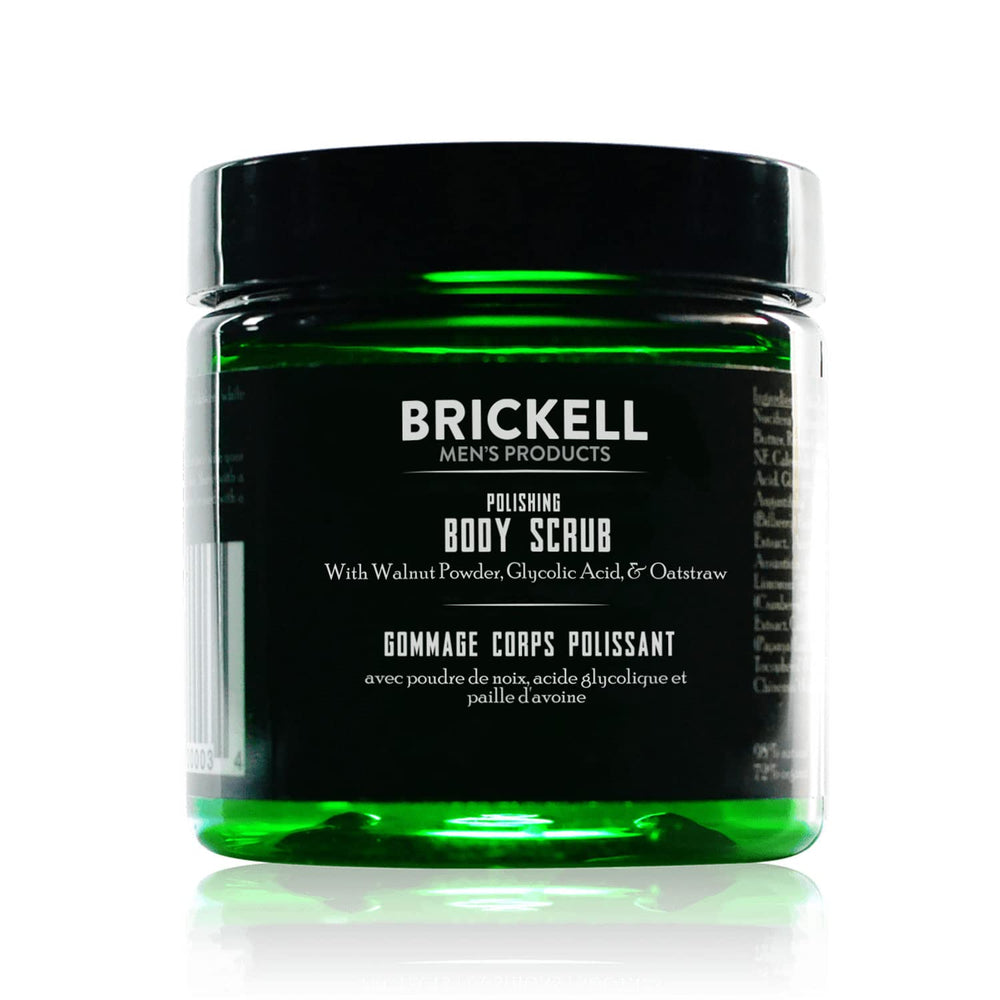 Brickell gommage-corps pour hommes – bouteille: peau plus nette après utilisation.