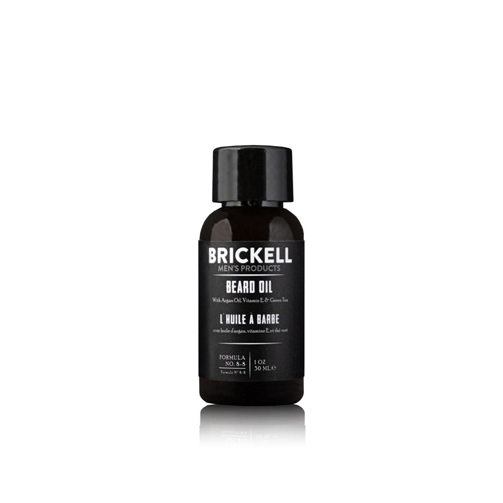 Huile pour barbe Brickell – bouteille argan et jojoba nourrissante et adoucissante.