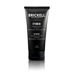 Gel-cheveux Brickell Men dans une bouteille de 2 onces, tenue moyenne et brillance naturelle.