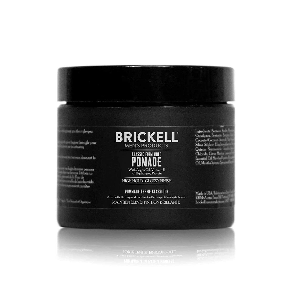 Brickell Pomade Homme Tenue Ferme - bouteille pratique pour coiffage durable.