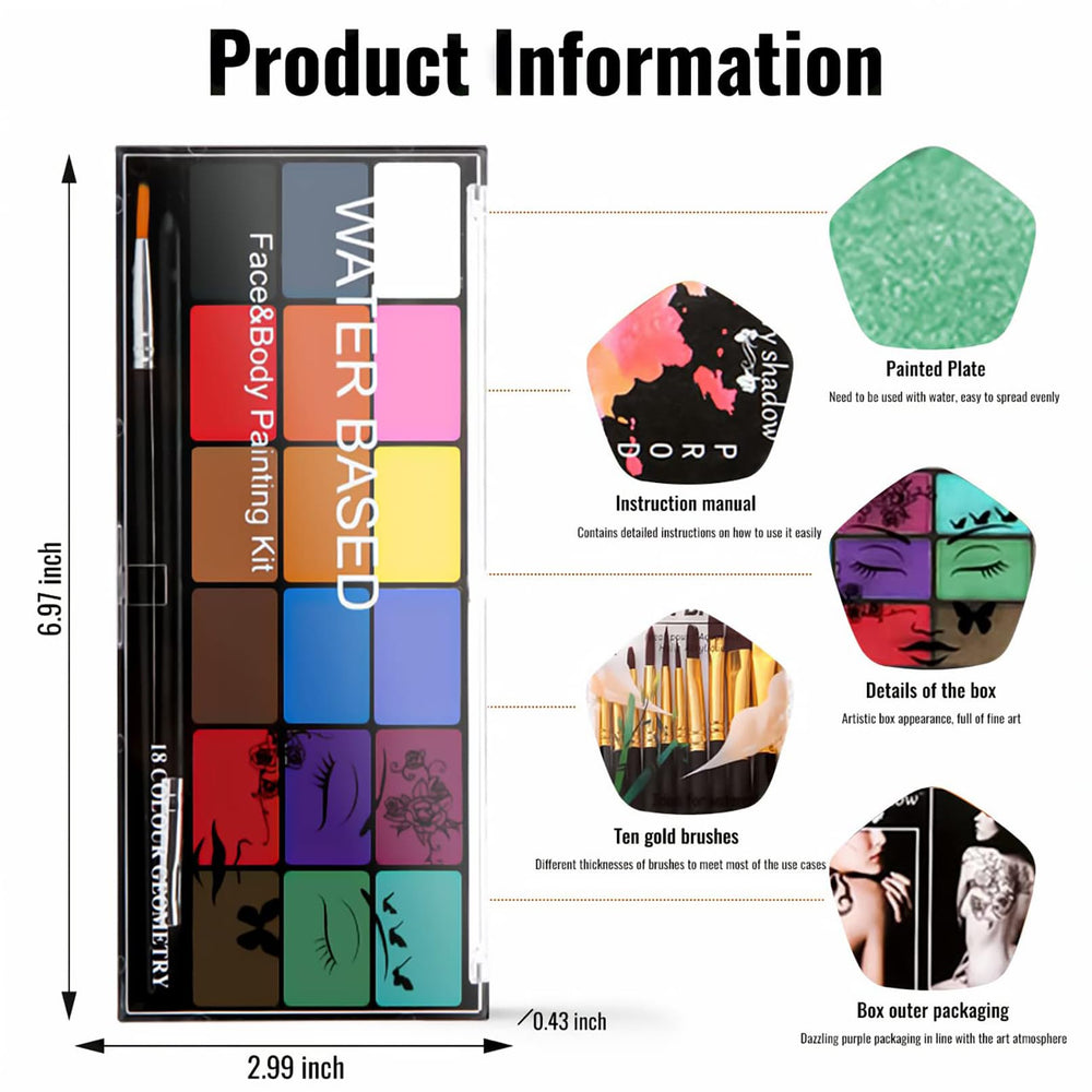 BRIMFULITE palette-face-paint-eau: application fluide grâce à l’activation par eau.