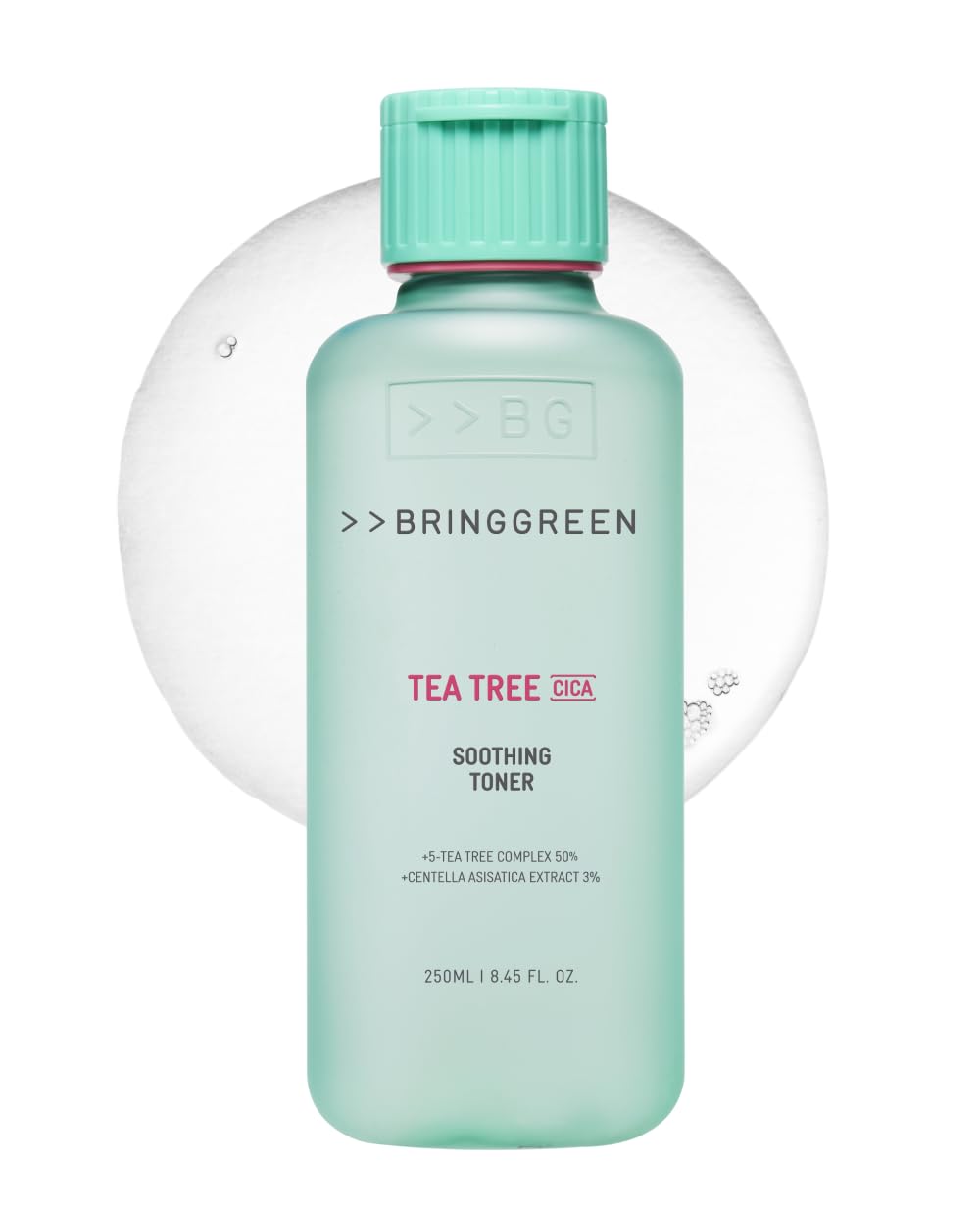 BRING GREEN Tea Tree CICA Toner, bouteille-pompe pour une application douce et hydratante.