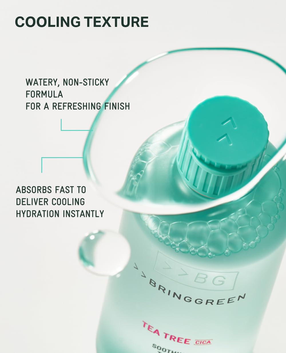 BRING GREEN Tea Tree CICA Toner, produit cruelty-free et vegan certifié.