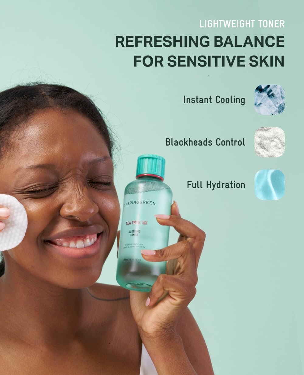 BRING GREEN Tea Tree CICA Toner, parfum neutre et usage quotidien en douceur.