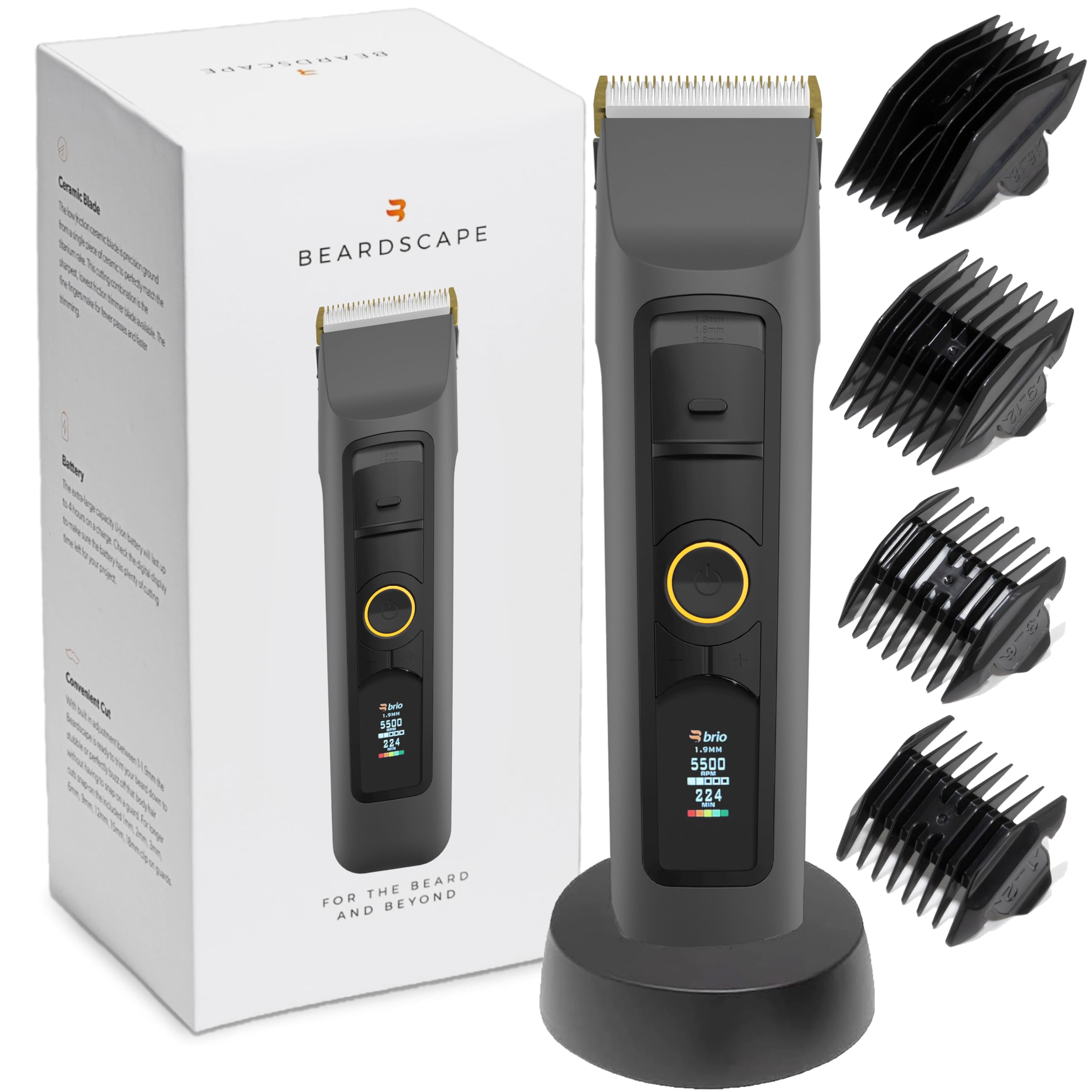 Brio Beardscape V2 – lame céramique faible friction pour une coupe nette et confortable.