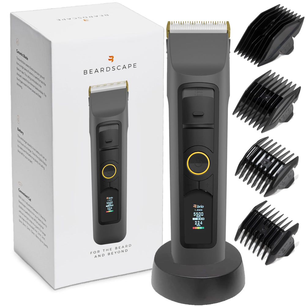 Brio Beardscape V2 – lame céramique faible friction pour une coupe nette et confortable.