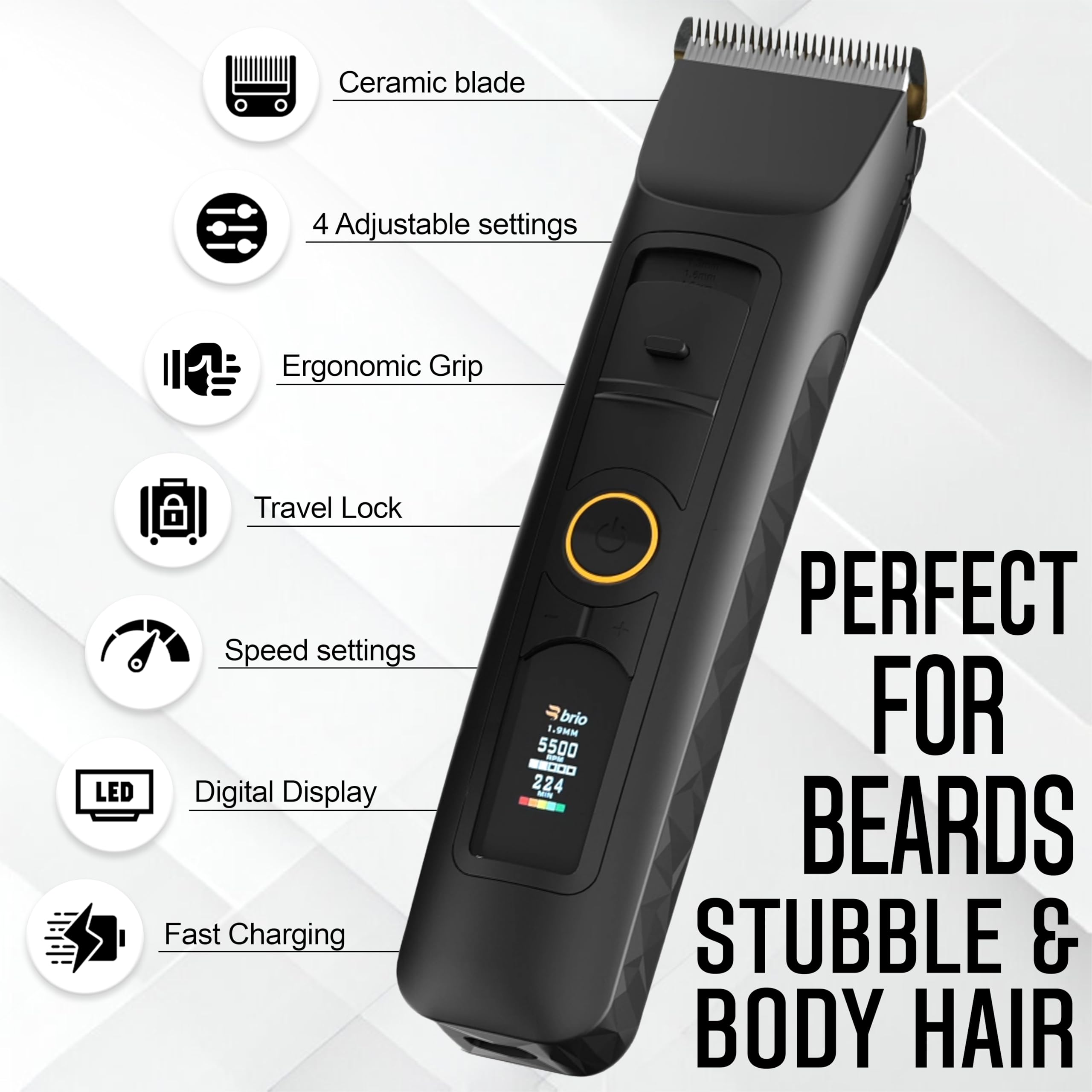 Brio Beardscape V2 — réglages barbe 1 à 1,9 mm pour un fini précis.