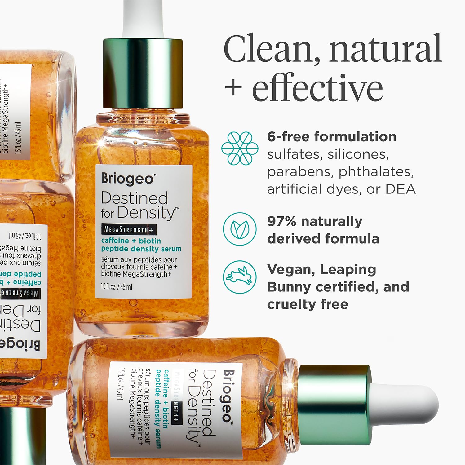 Briogeo: caféine naturelle stimulant le cuir chevelu.