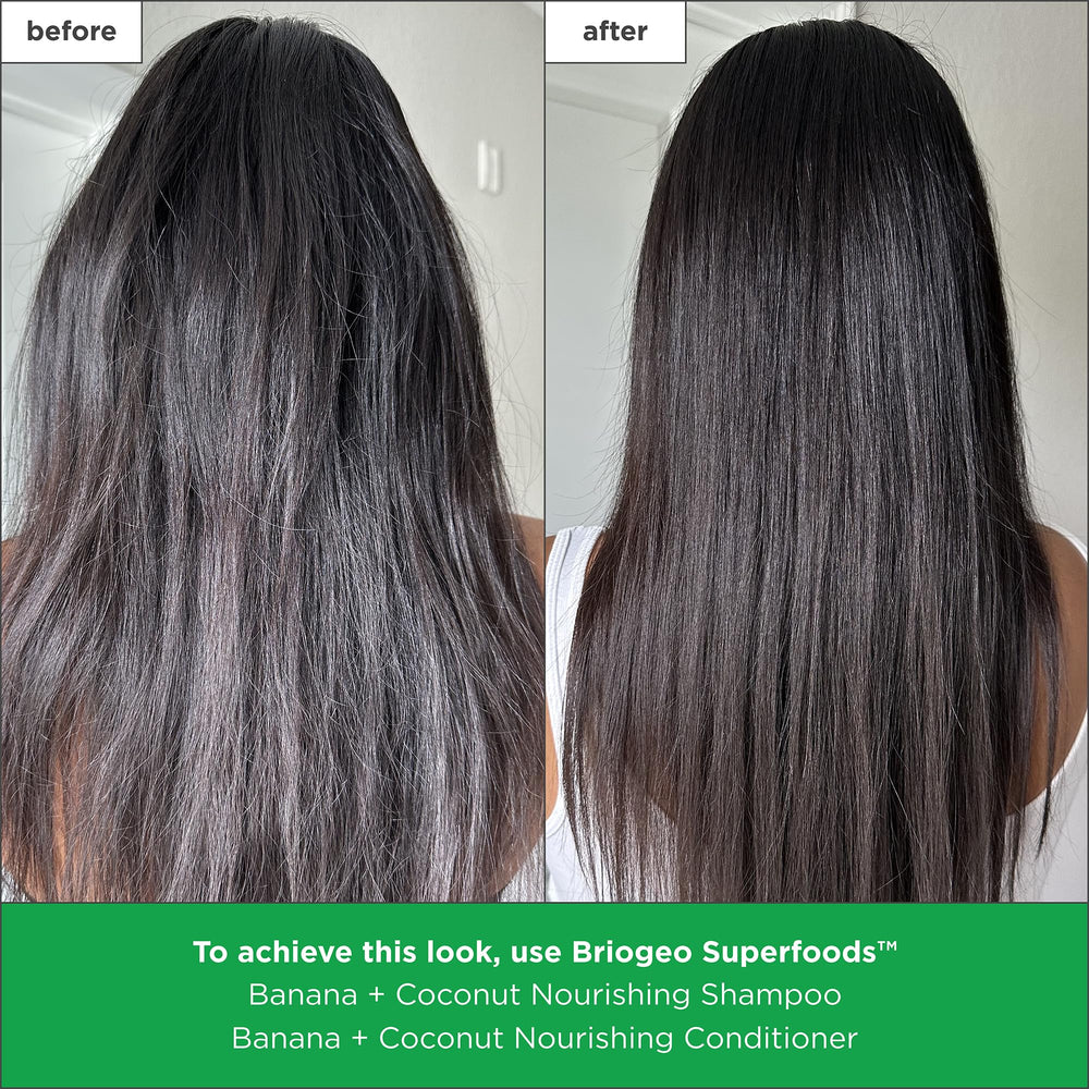 Briogeo Shampoing arôme banane coco vanille cheveux.