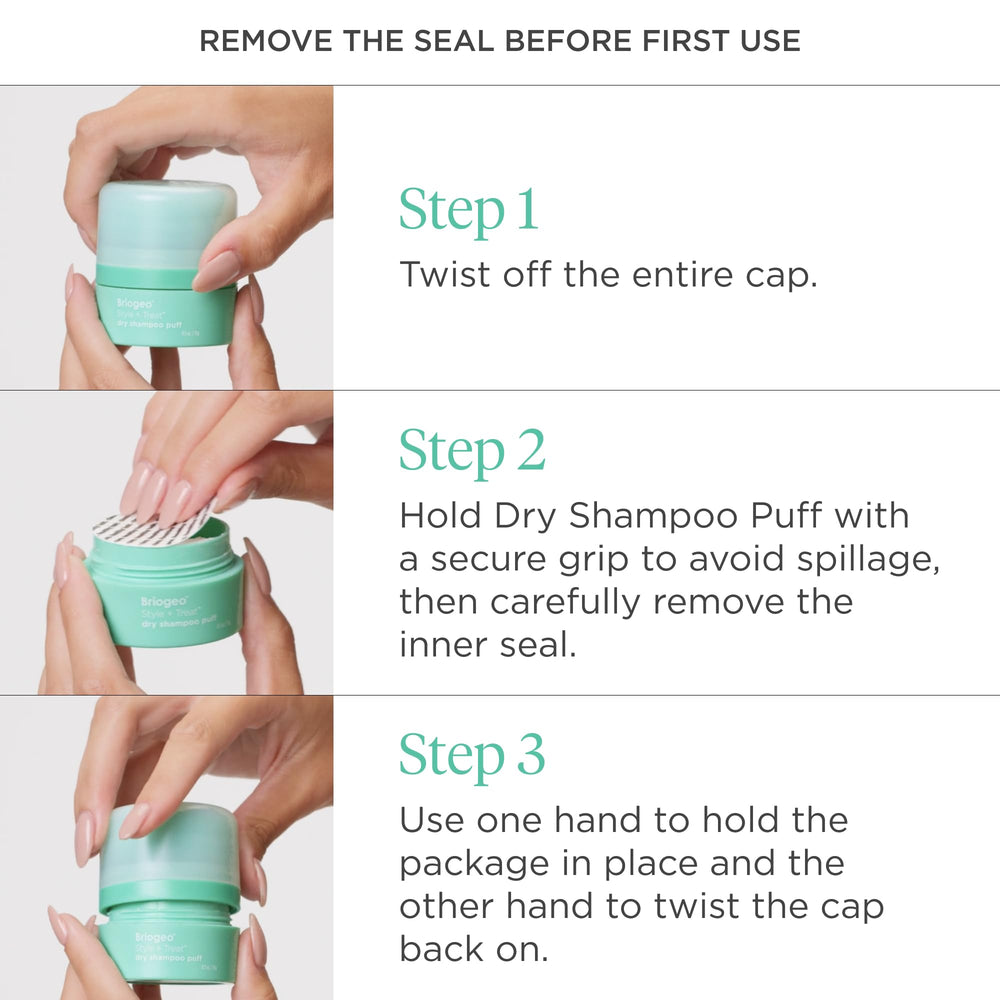 Formule sans talc Briogeo Style & Treat Dry Shampoo Puff.