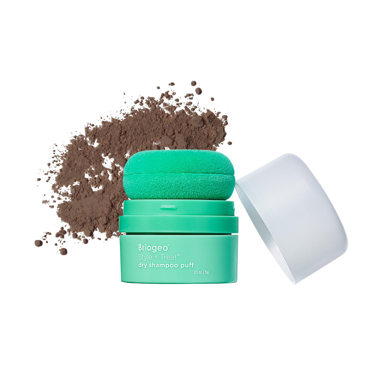 Briogeo Style & Treat Dry Shampoo Puff teinté pour cheveux foncés — retouche rapide des racines.