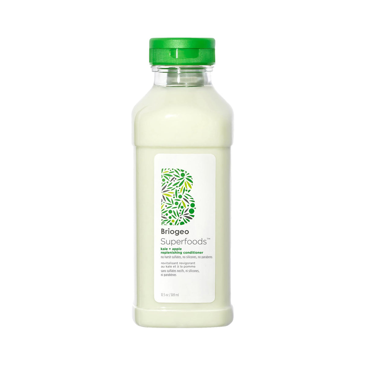 Acondicionador Briogeo Superfoods Kale y Apple en botella, hidrata cabello y aporta brillo diario.