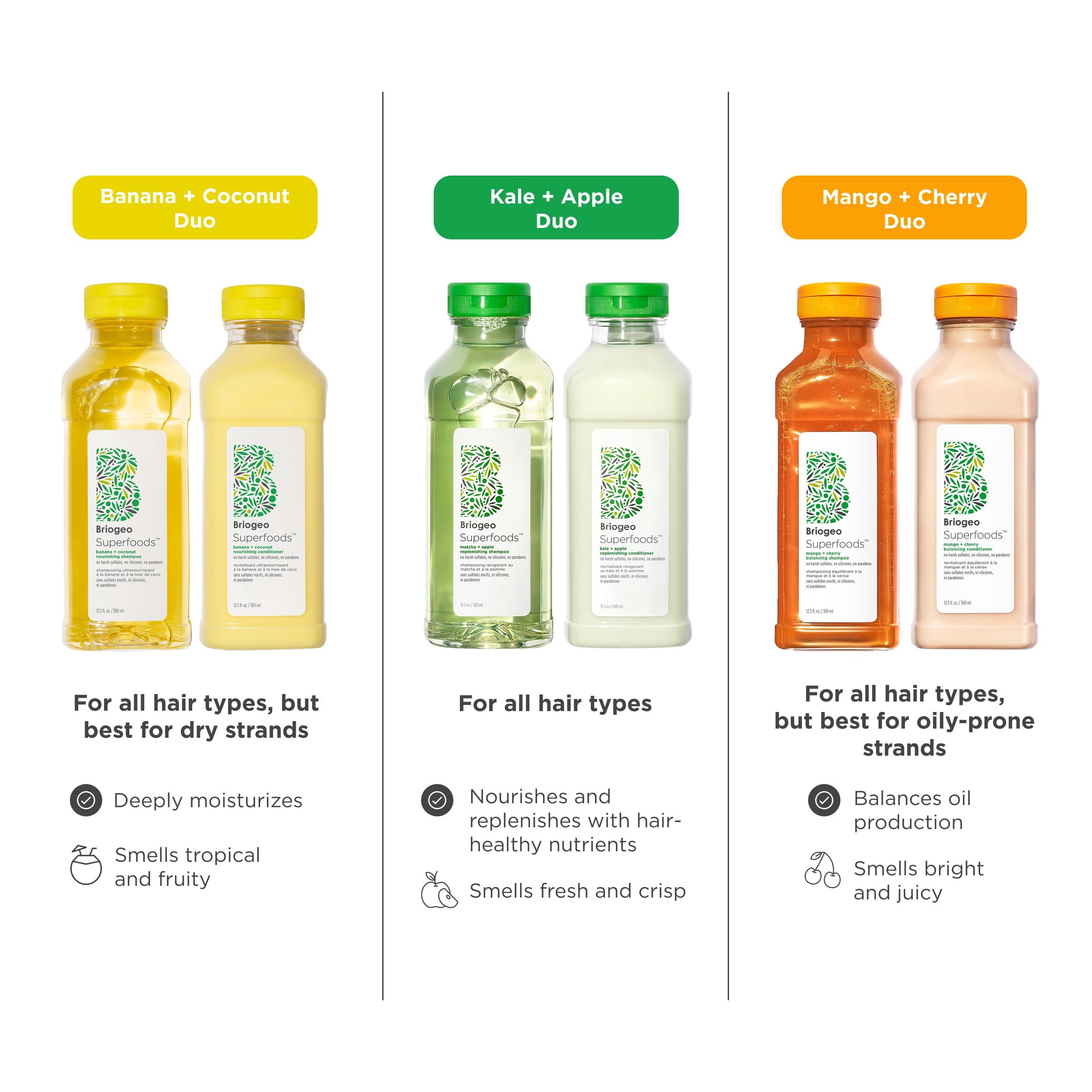 Duo hydratant léger adapté à tous types de cheveux.