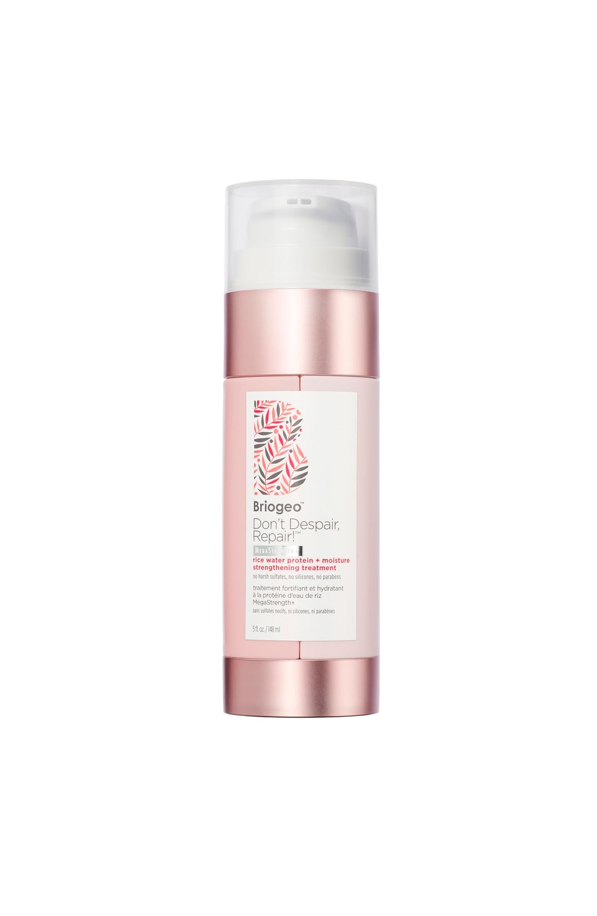 Briogeo Traitement protéine riz bouteille, fortifiant et hydratant pour cheveux secs.
