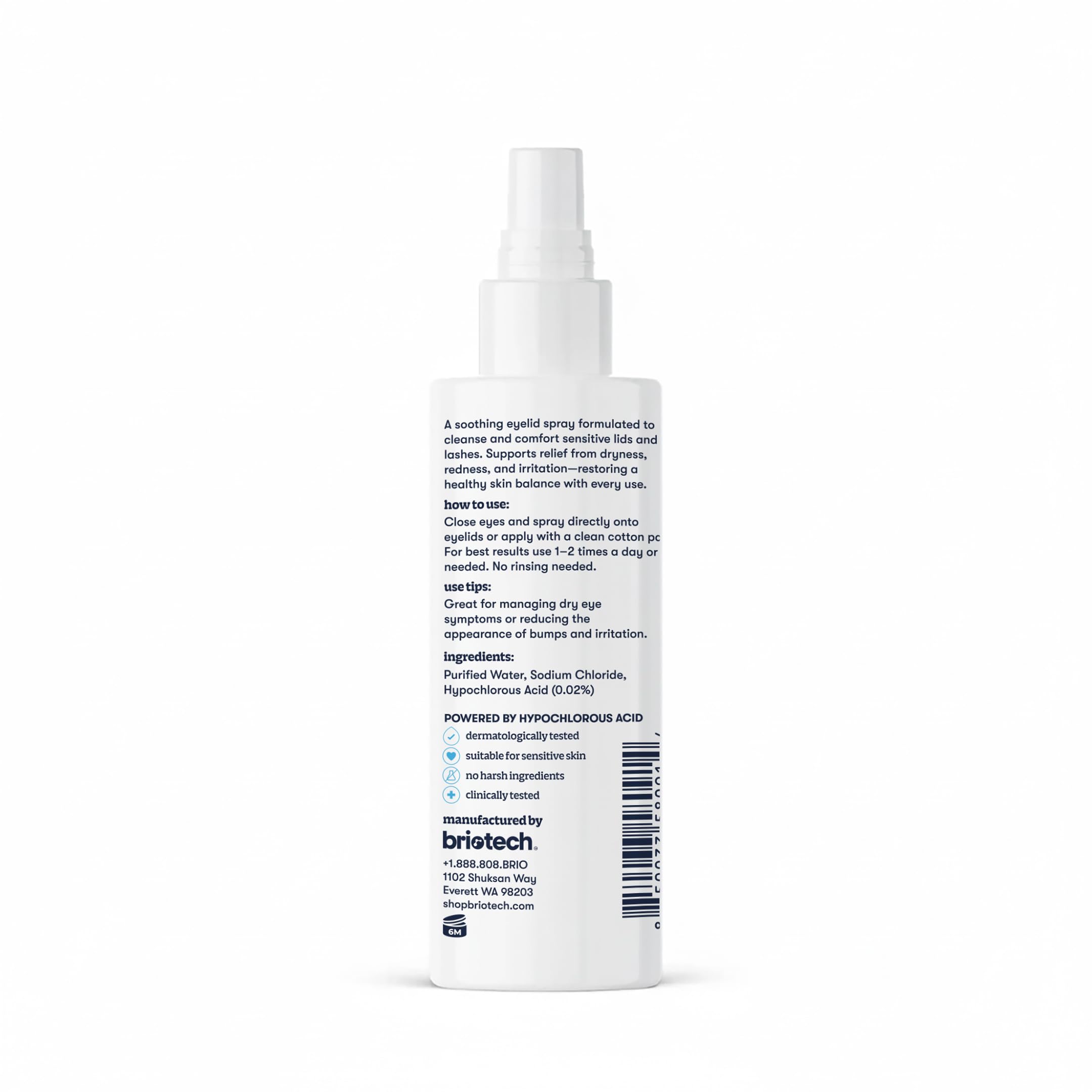 BRIOTECH Eyelid Cleanser ingredients emphasize two simple components.