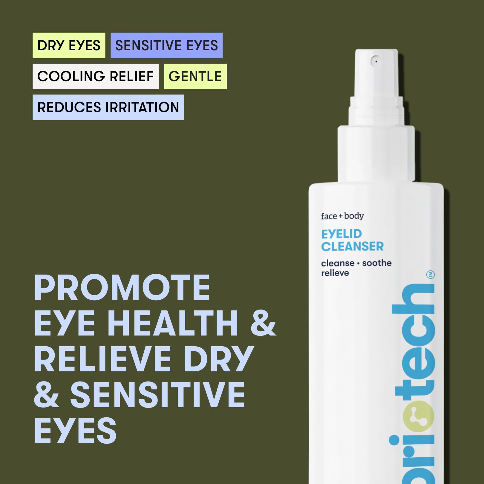 BRIOTECH Eyelid Cleanser spray application showing HOCl use.