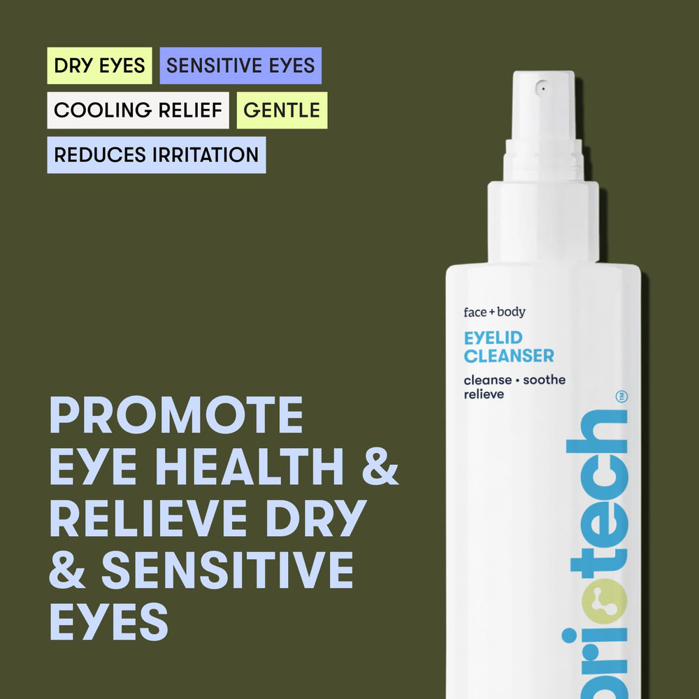 BRIOTECH Eyelid Cleanser spray application showing HOCl use.