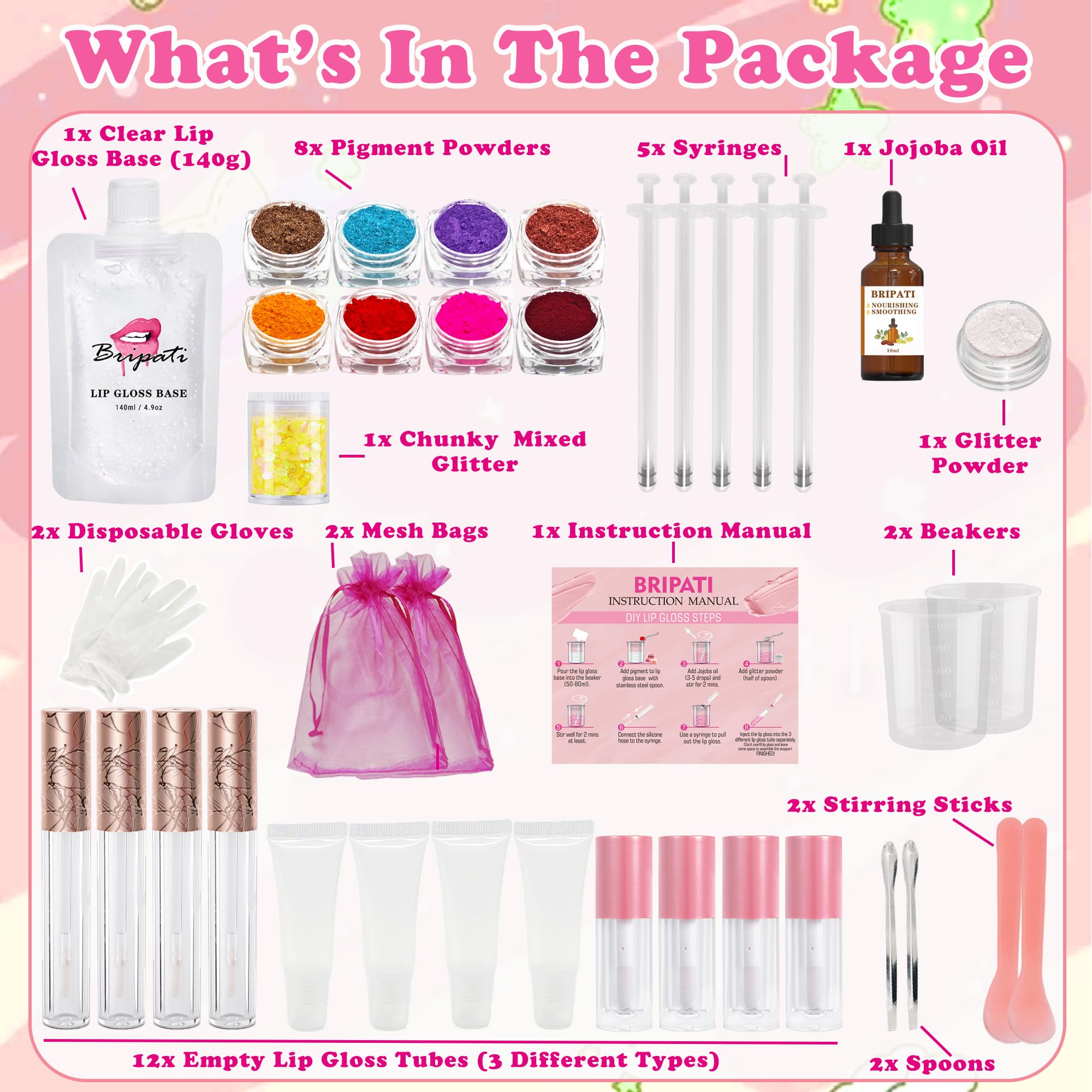 BRIPATI kit flacons gloss vides pour stocker vos créations personnalisées
