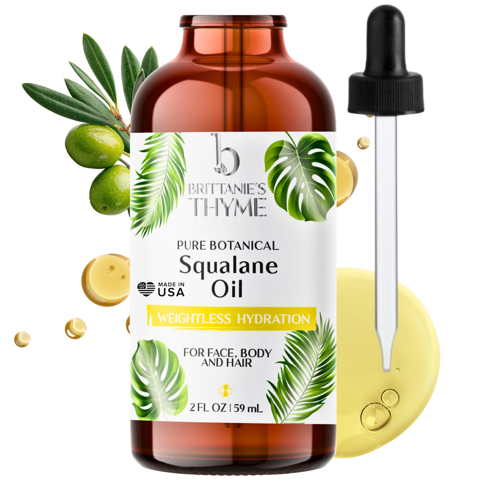Brittanie's Thyme huile Squalane dans une bouteille ambrée pour hydratation légère