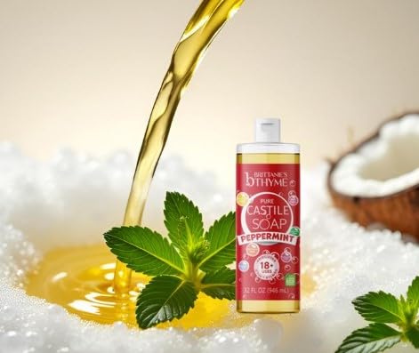 Brittanie's Thyme Castile Menthe - savon vaisselle doux, cuisine propre et sans résidus