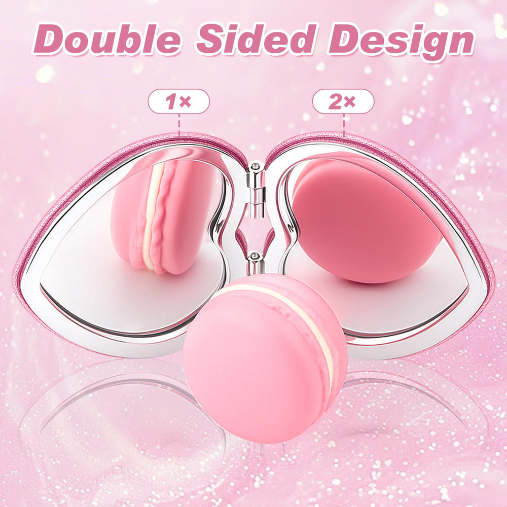 Miroir briwooody poche cœur rose avec loupe 2x, détails précis.