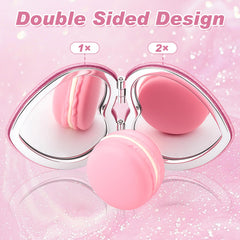 Miroir briwooody poche cœur rose avec loupe 2x, détails précis.