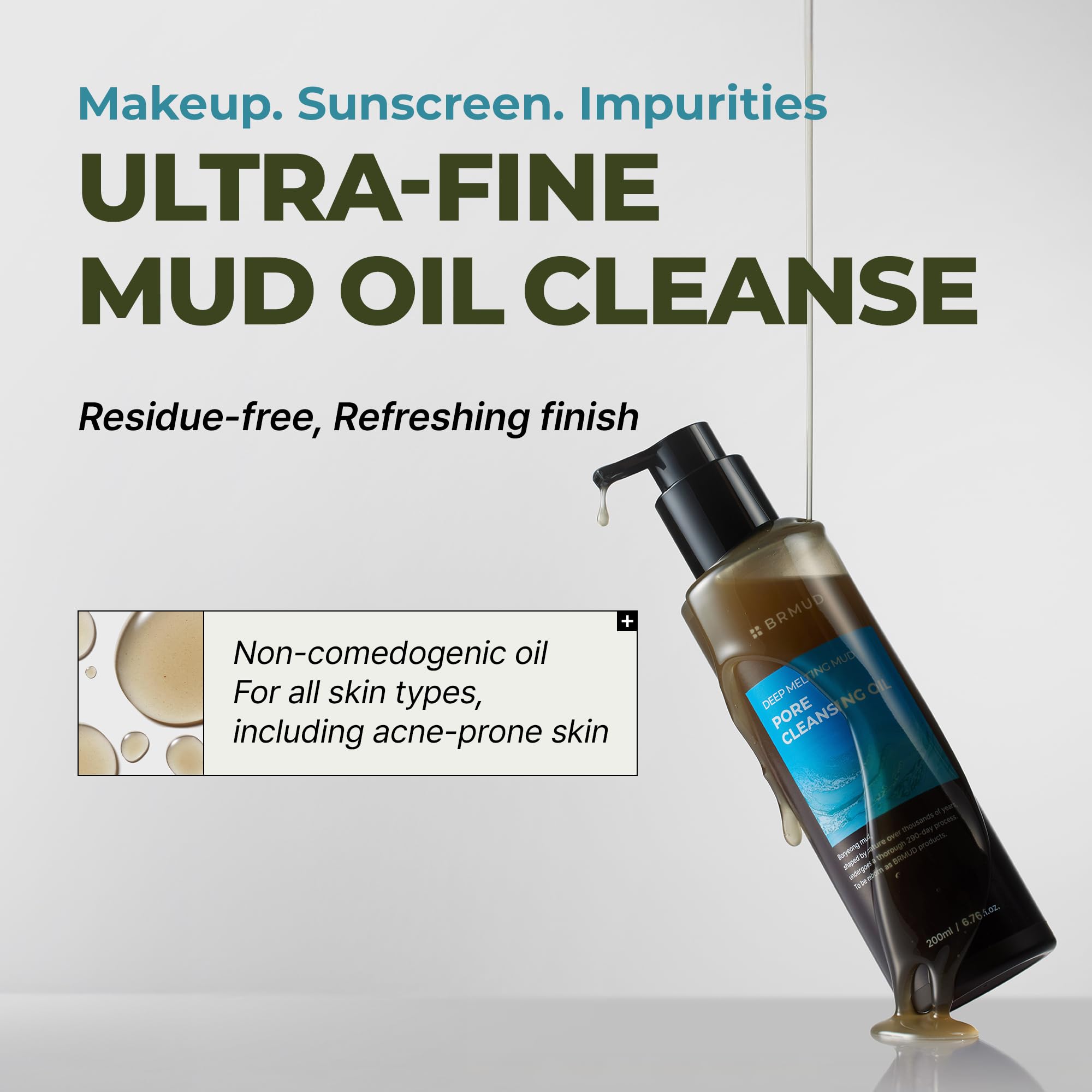 BRMUD Bouteille d’huile démaquillante pour un rituel purifiant quotidien.