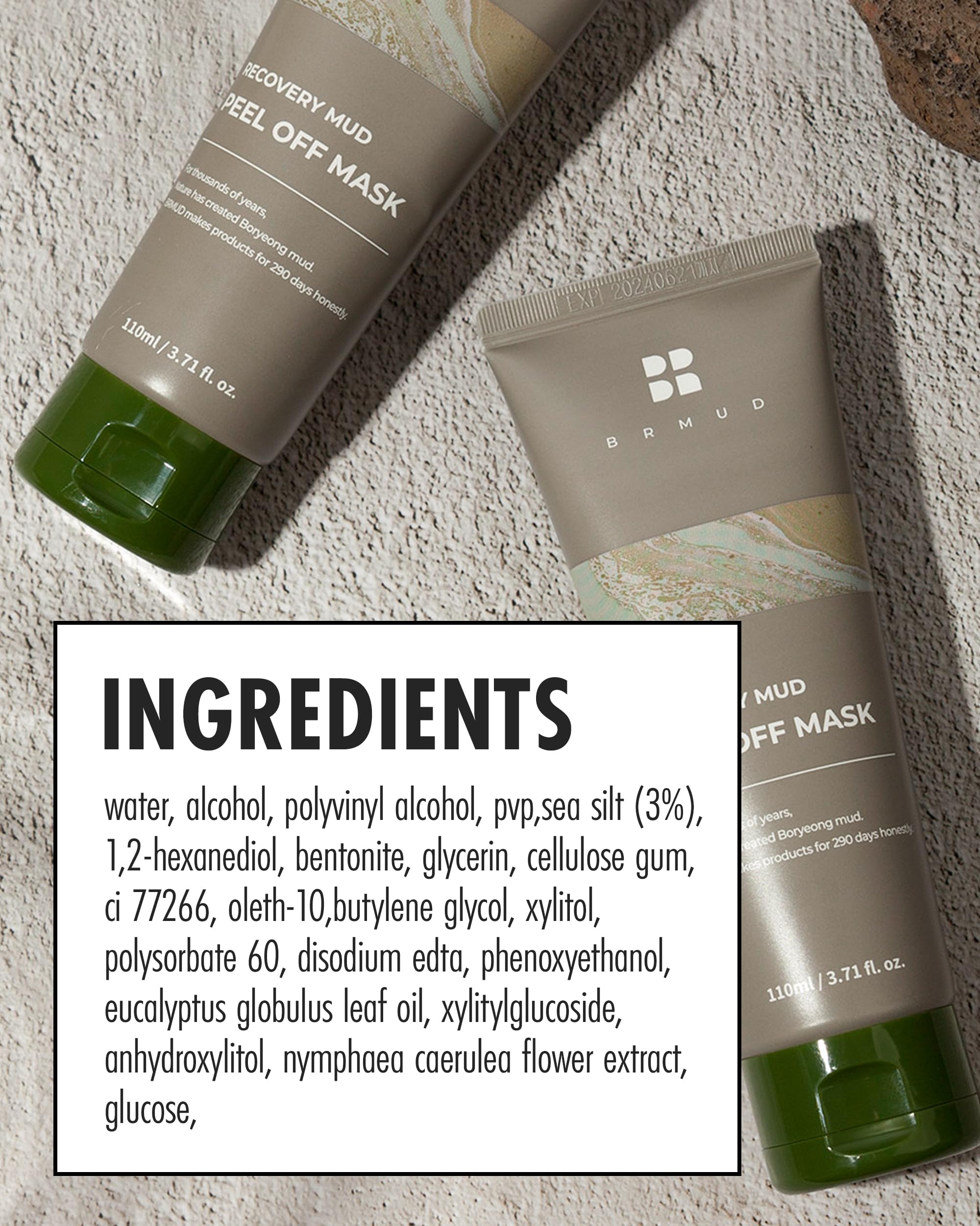 BRMUD Relief Mud Peel Off Mask – format pratique de 110 ml pour la routine.