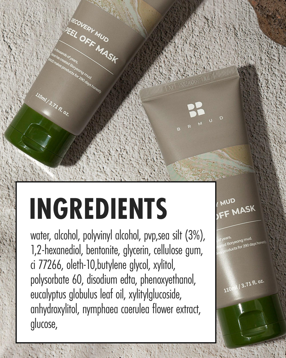 BRMUD Relief Mud Peel Off Mask – format pratique de 110 ml pour la routine.