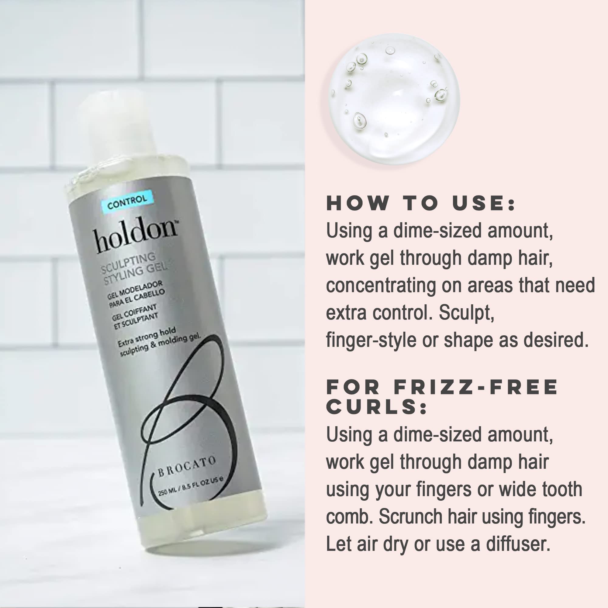 Brocato Holdon Gel à utiliser au doigt ou avec outils chauffants pour un style précis.