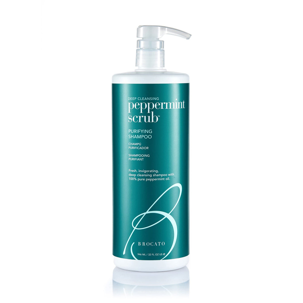Brocato Shampoing Purifiant à la menthe, bouteille verte rafraîchissante pour cuir chevelu et cheveux propres.